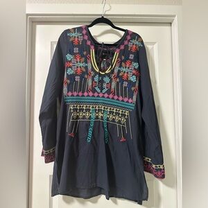 Johnny Was Biya Embroidered Boho Tunic Top XL